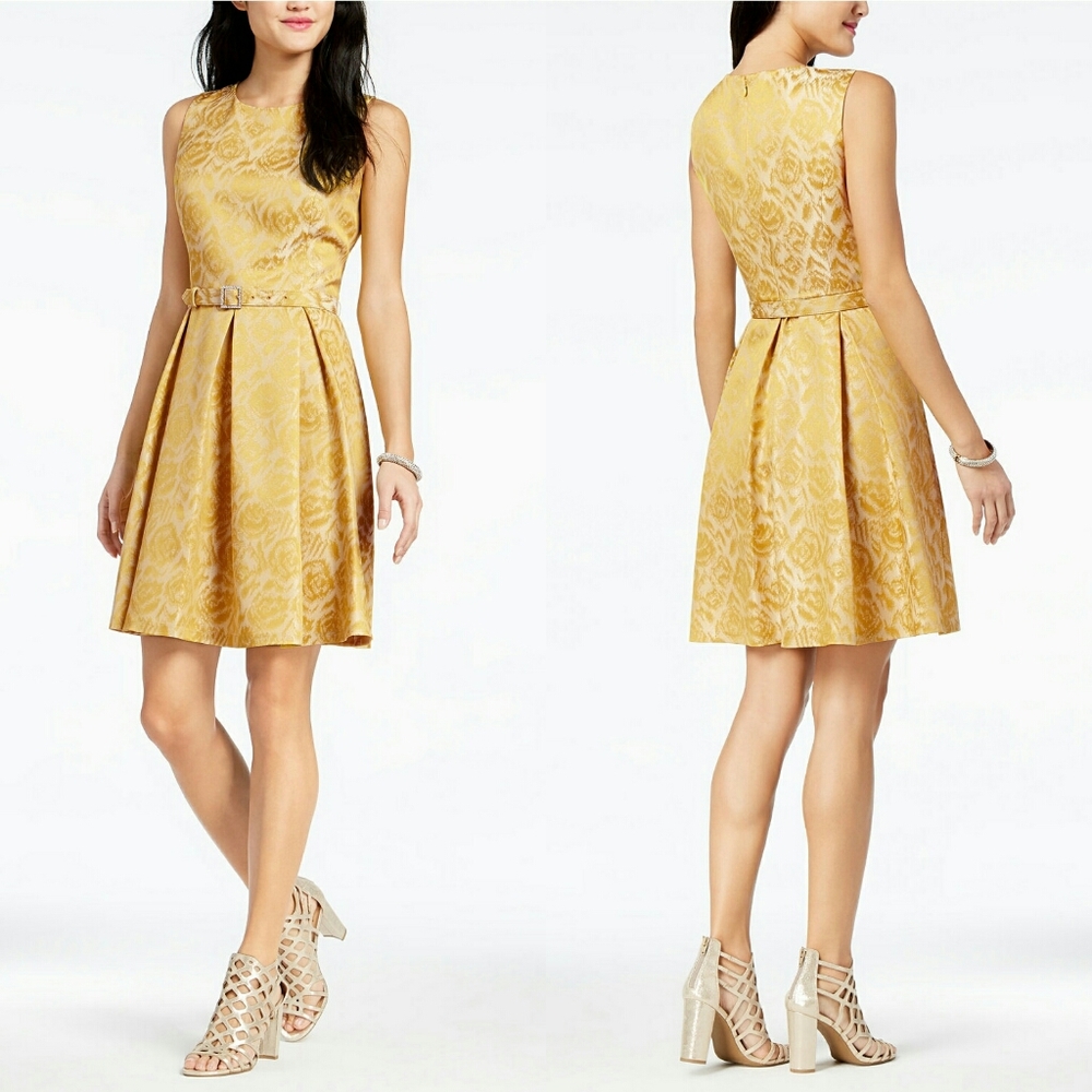 Nine West Belted Jacquard Dress